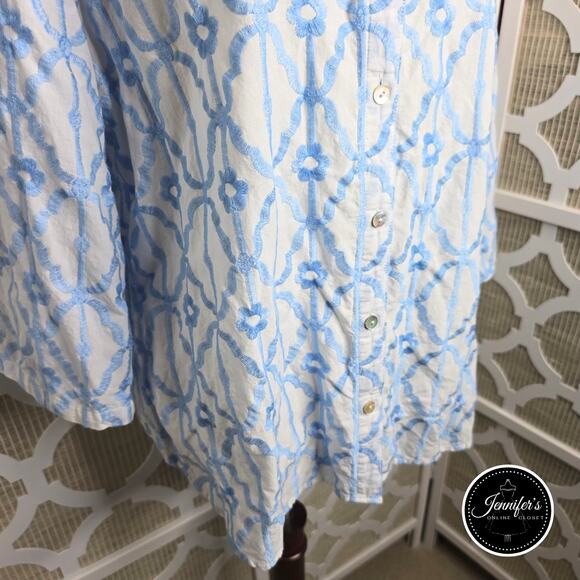 Ruby Rd. Blue & White Embroidered Trellis Pattern Button Front Blouse Size XL - Picture 8 of 14